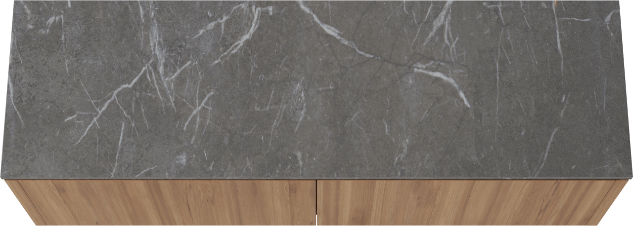 Balmani Eclips zwevend badmeubel 180 x 55 cm Teakhout met Stretto enkel of dubbel wastafelblad in Pietra Grey marmer