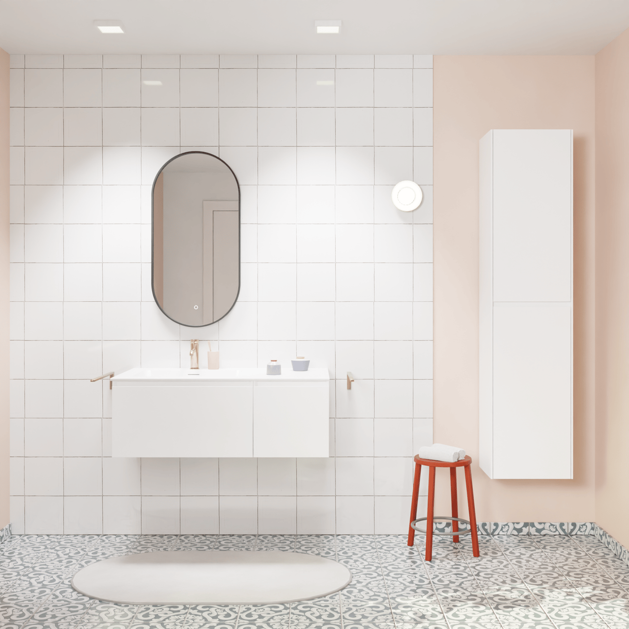 Storke Edge hängendes Möbelstück Set: 100 x 52 cm, Weiß glänzend, mit Mata Waschtisch links, Solid Surface Weiß matt