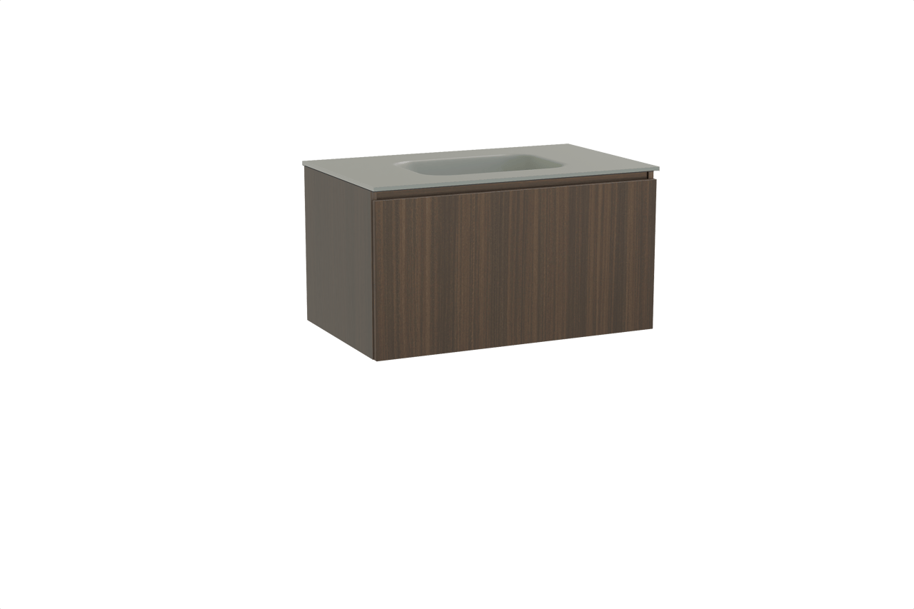 Balmani Sfera zwevend badmeubel 90 x 55 cm eucalyptus met Tablo Arcato enkele wastafel in solid surface steengrijs