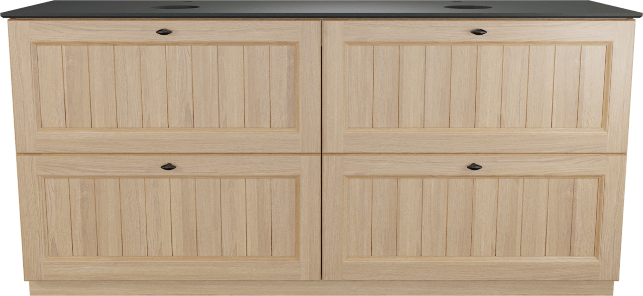 Balmani Lemon staand badkamermeubel 180 x 55 cm, fineer natuur eik met Facetta dubbel tablet in graniet zwart