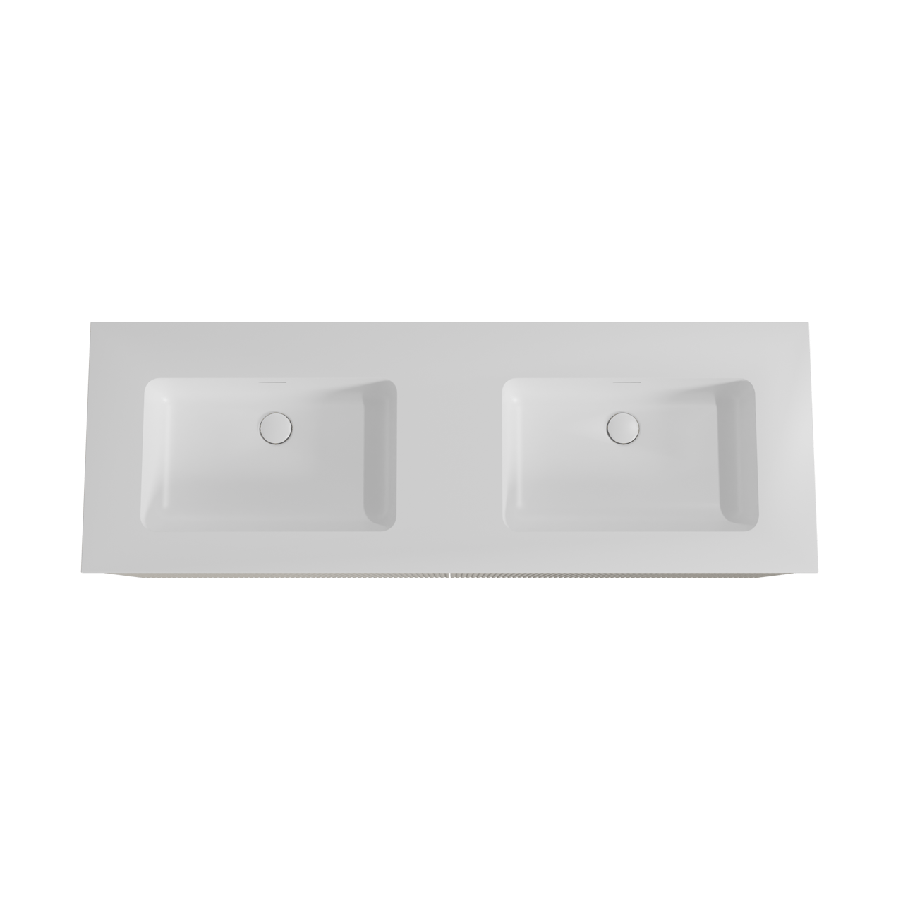 Storke Ribs meuble salle de bains suspendu 150 x 52 cm soie grise avec Mata double vasque en solid surface blanc mat, Nervure droite symétrique verticale