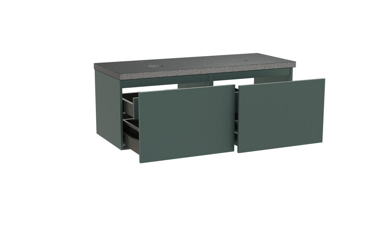 Balmani Sfera meuble salle de bains suspendu 135 x 55 cm forest avec Rock tablette double en granit noir