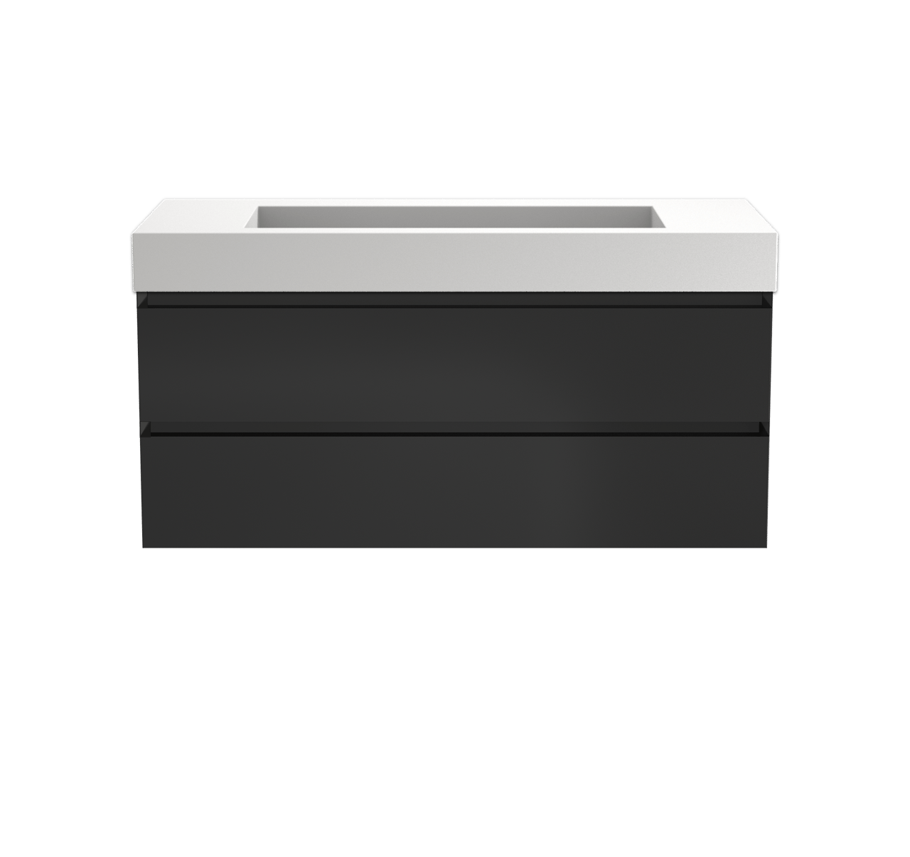 Balmani Mitra meuble salle de bains suspendu 120 x 55 cm noir mat avec Modus lavabo simple pour 2 trous de robinet en solid surface blanc mat