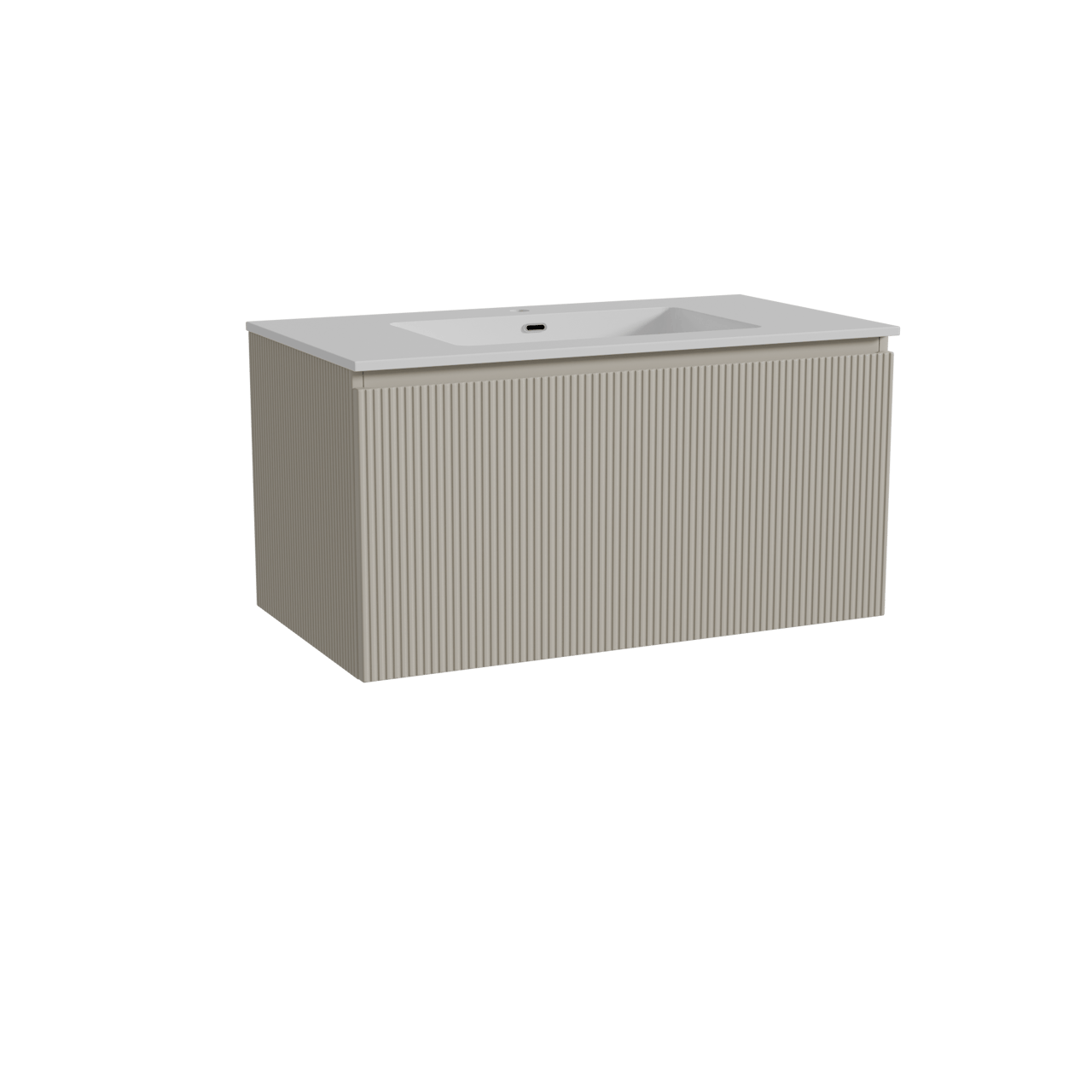 Storke Ribs hängendes Möbelstück Set: 95 x 52 cm, Seidengrau, mit Diva Einzelwaschtisch, Marmorkomposit, Weiß glänzend, Vertikale symmetrische gerade Rippe