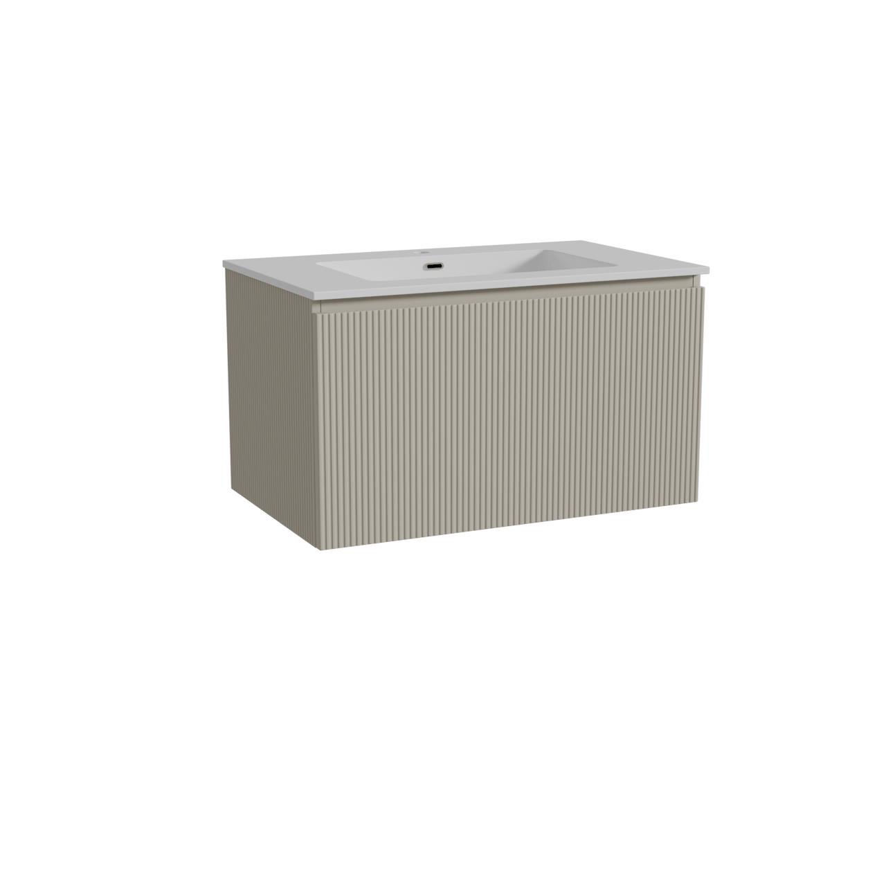 Storke Ribs hängendes Möbelstück Set: 85 x 52 cm, Seidengrau, mit Diva Einzelwaschtisch, Marmorkomposit, Weiß glänzend, Vertikale symmetrische gerade Rippe