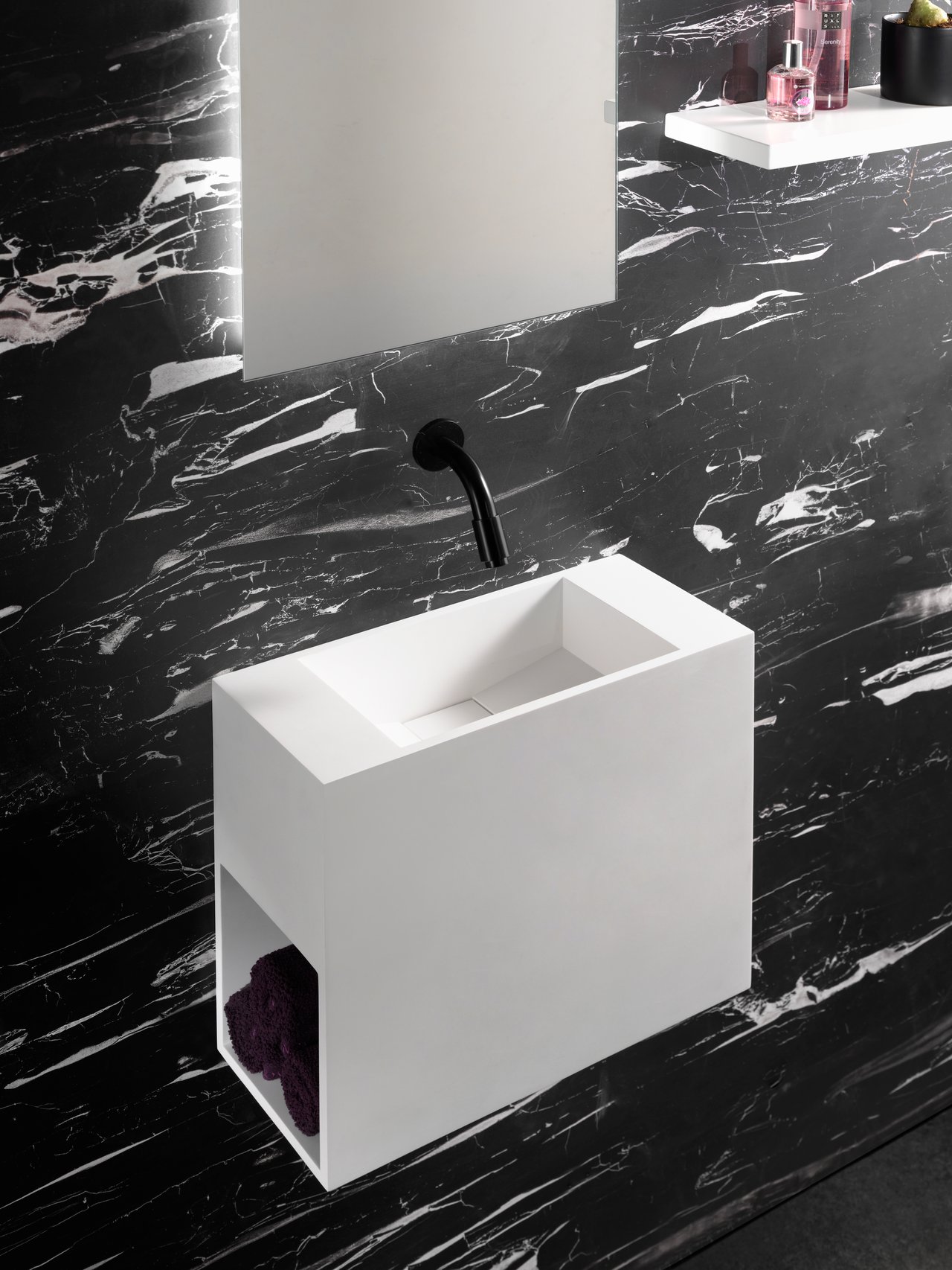 Balmani Style Handwaschbecken: Solid Surface, Weiß Matt 45 x 20 cm