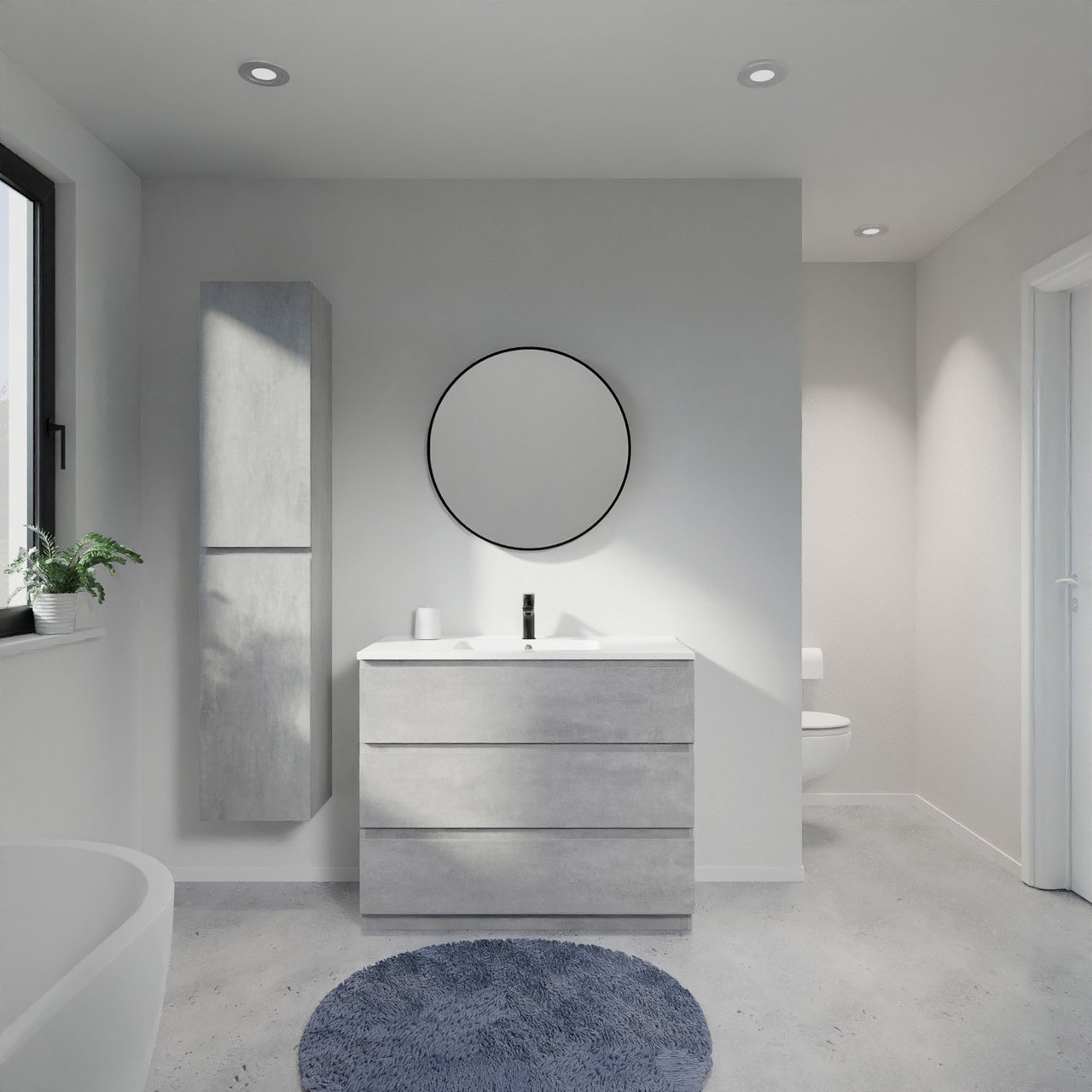 Linie Lado meuble salle de bains à poser 100 x 46 cm béton gris foncé avec Vano plan simple en marbre composite blanc brillant