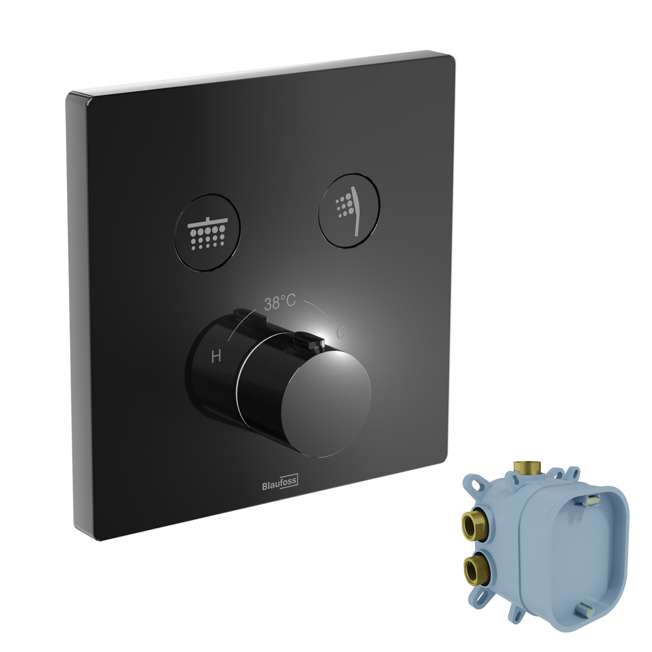 Blaufoss Smartbox Switch-Line inbouw thermostaat 2 uitgangen Hoogglans Zwart incl. inbouwelement