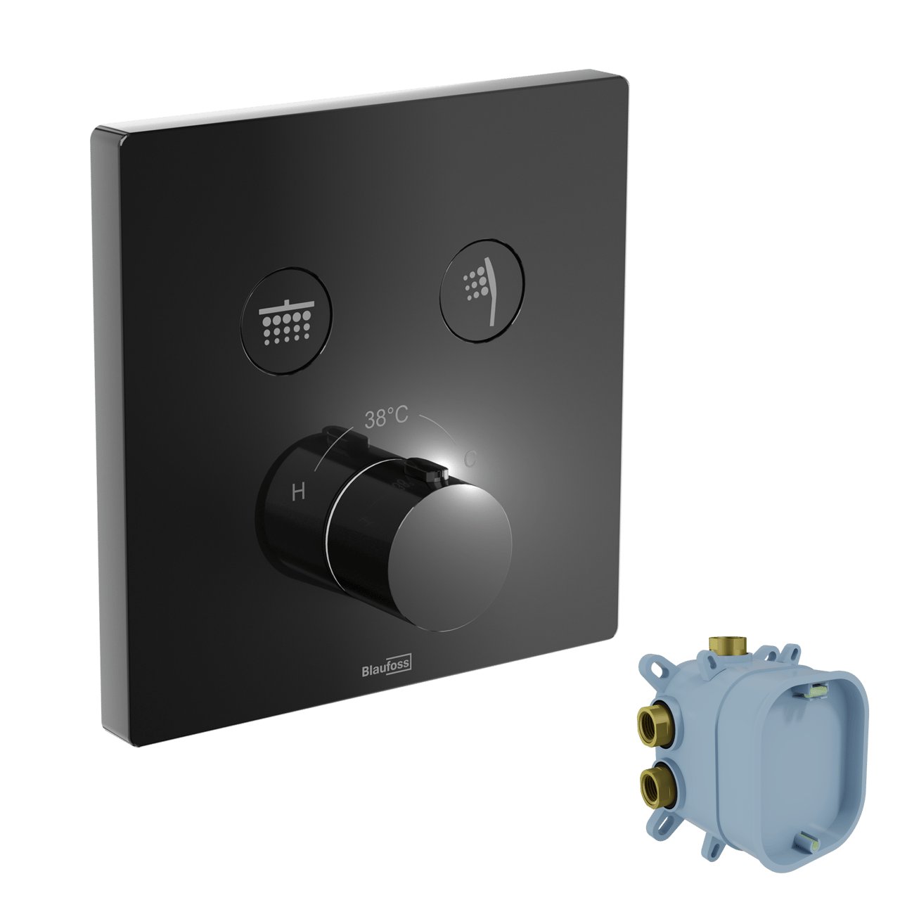 Blaufoss Smartbox Switch-Line Thermostat-Duscharmatur: Unterputz, für 2 Verbraucher, Schwarz Glänzend, Einbauelement inklusive