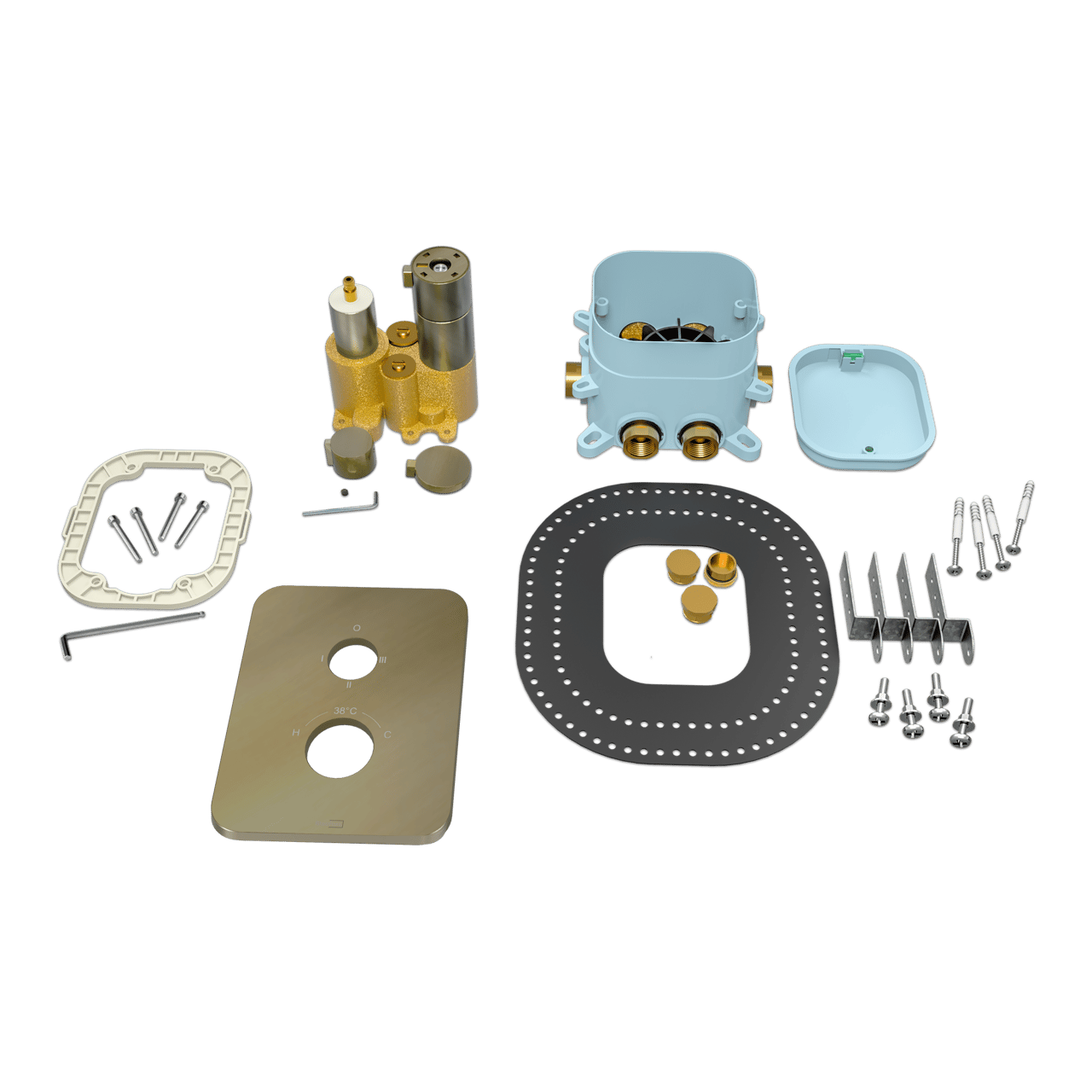 Blaufoss Smartbox Softline thermostat de douche encastré 2 ou 3 évacuations Brushed Champagne Gold incl élément intégré