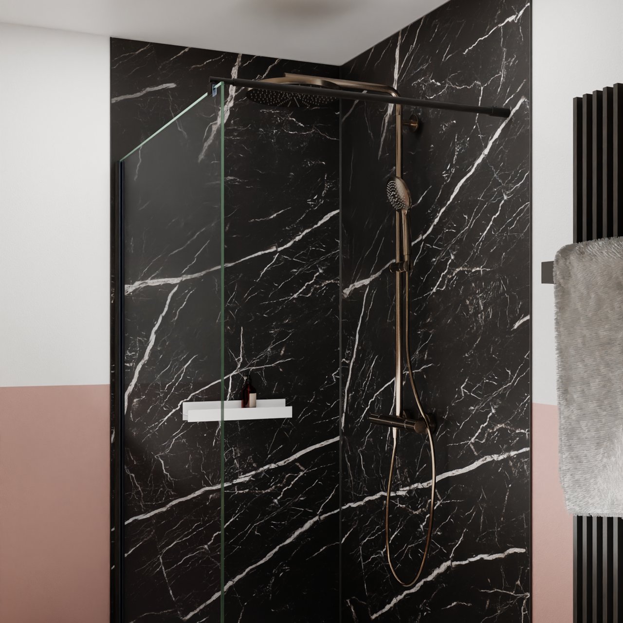 Blaufoss Nola 300 Regendusche Duschsystem mit Thermostatbatterie: Wandmontage, Brushed CoolMetal