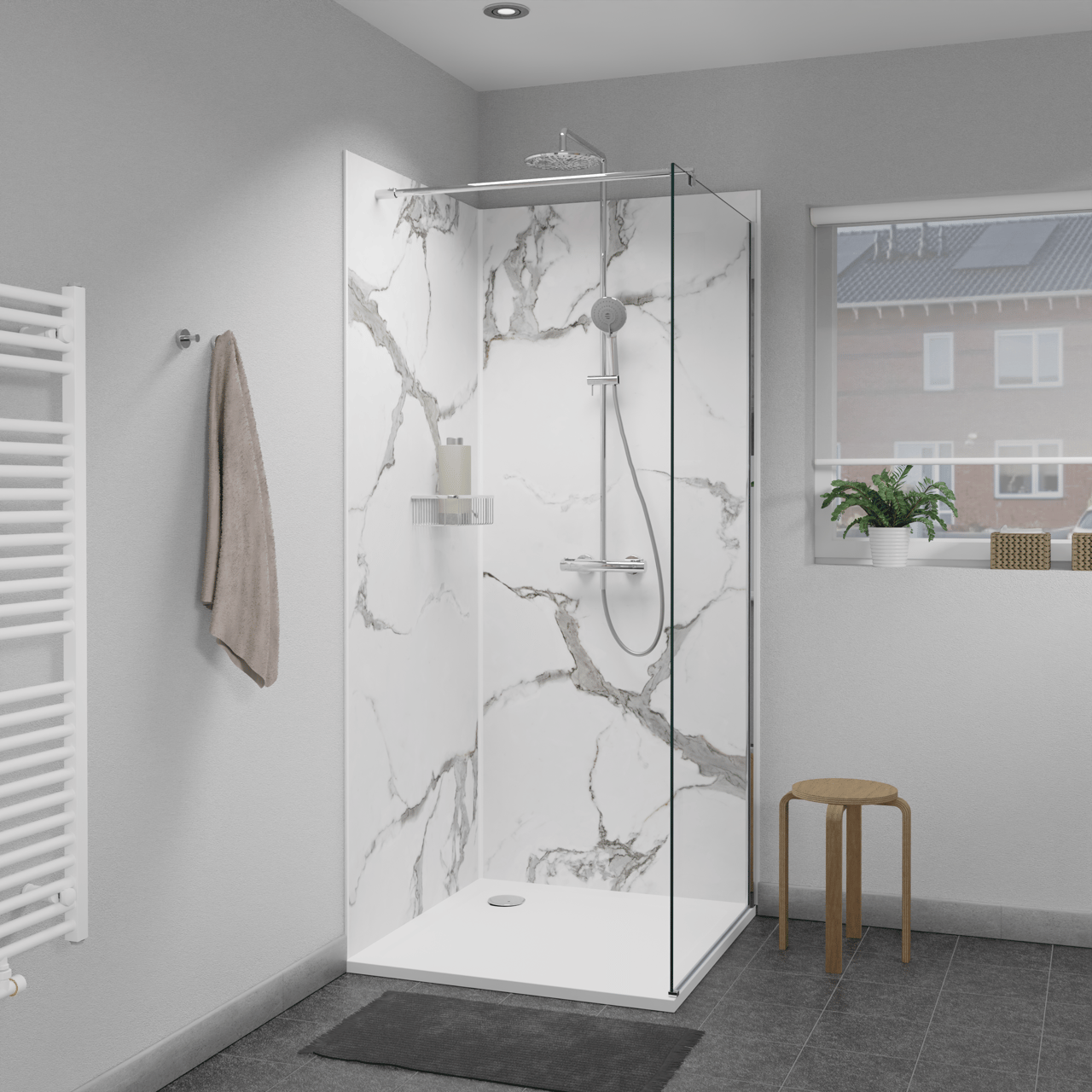 Linie Fresco douchewandbekleding set 2 x 90x210 cm, SPC, Marble White