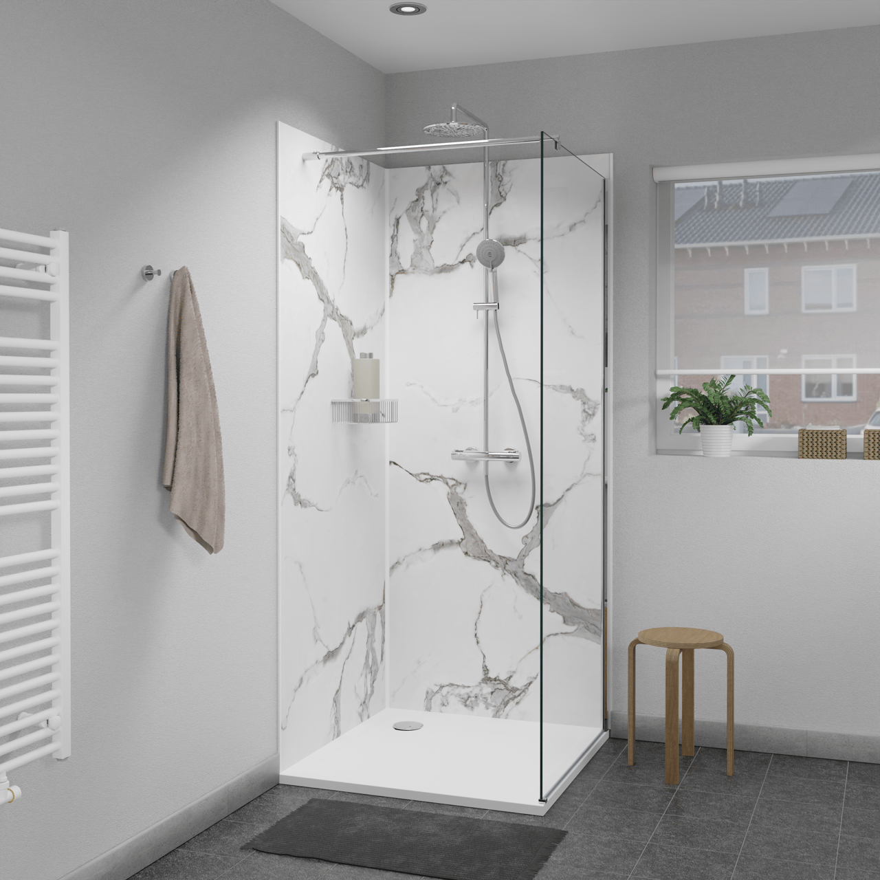 Linie Fresco douchewandbekleding set 2 x 90x210 cm, SPC, Marble White