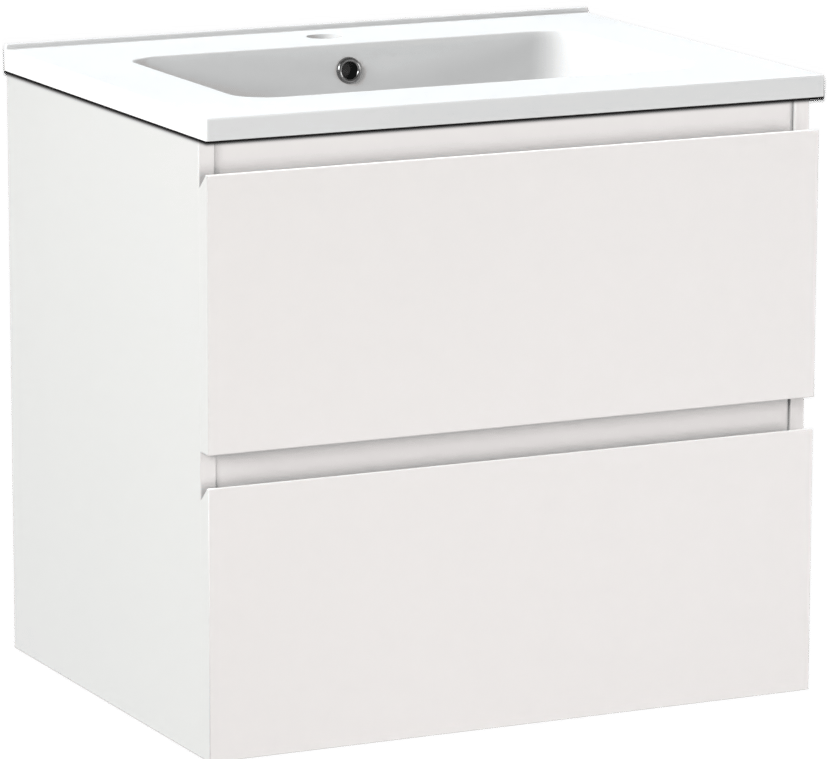 Linie Lado zwevend badkamermeubel 60 x 46 cm mat wit met Vano enkele wastafel in composietmarmer mat wit