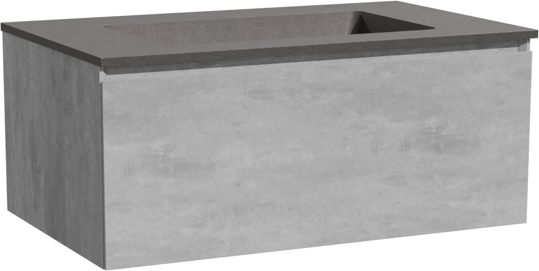 Storke Edge zwevend badmeubel 85 x 52 cm beton donkergrijs met Scuro enkele wastafel in kwarts mat zwart
