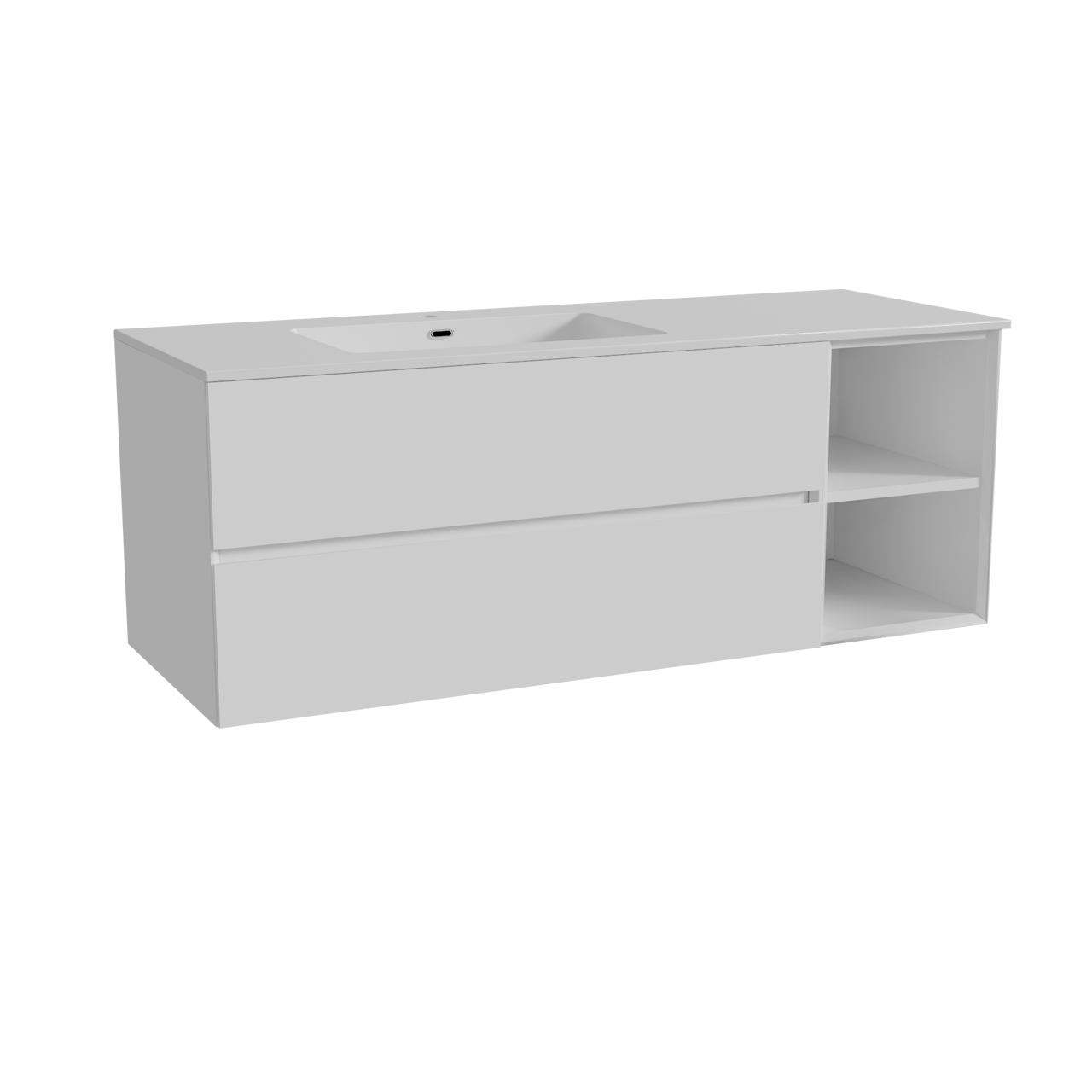 Storke Edge meuble salle de bains suspendu 140 x 52 cm blanc brillant avec Diva plan vasque asymétrique à gauche en marbre composite blanc brillant