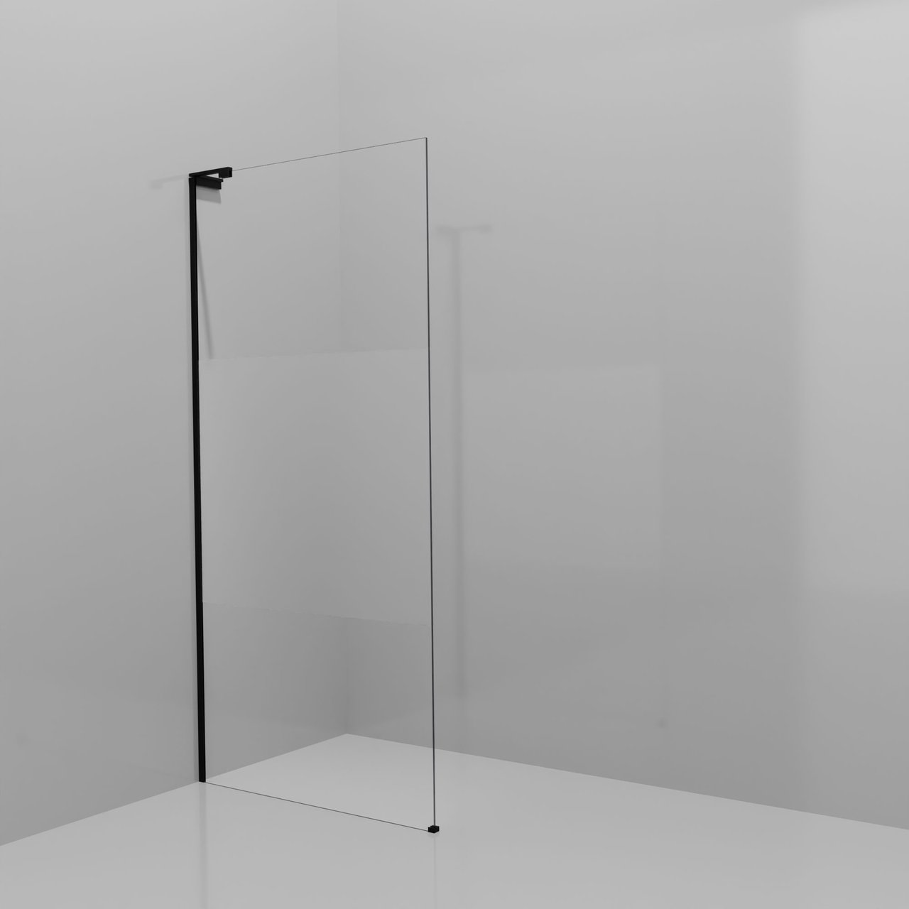 Balmani Modular inloopdouche: 100 x 200 cm, Helder glas met matte strook met coating, Mat zwarte profielen met L-Shape