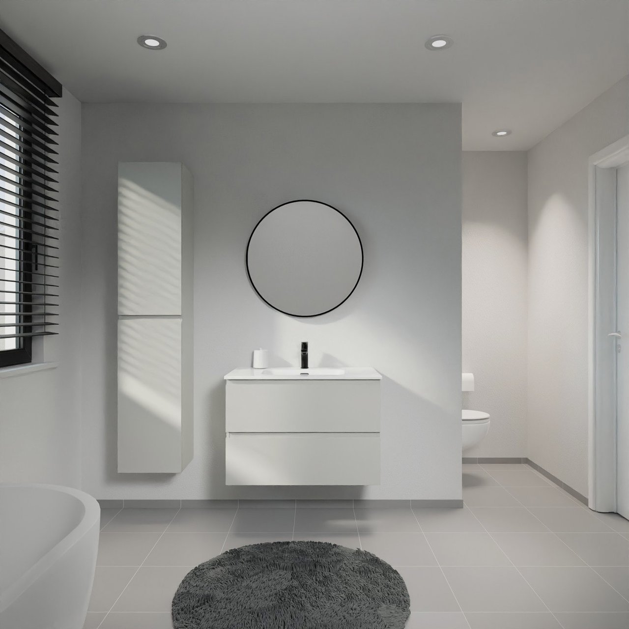 Linie Lado zwevend badkamermeubel 80 x 46 cm greige met Baro enkele wastafel in porselein glanzend wit