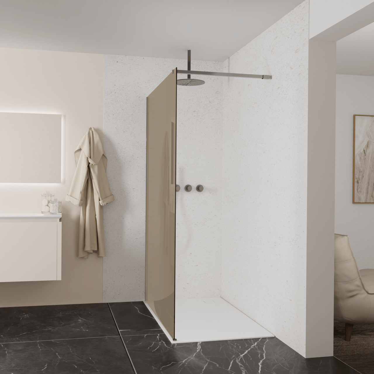 Balmani Modular Walk-In Dusche: 140 x 200 cm, Bronze Glas, Profil Brushed GunMetal