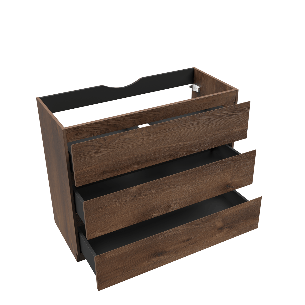 Linie Lado stehender Waschbeckenunterschrank: 100 x 46 cm, braune Eiche, 3 Schubladen