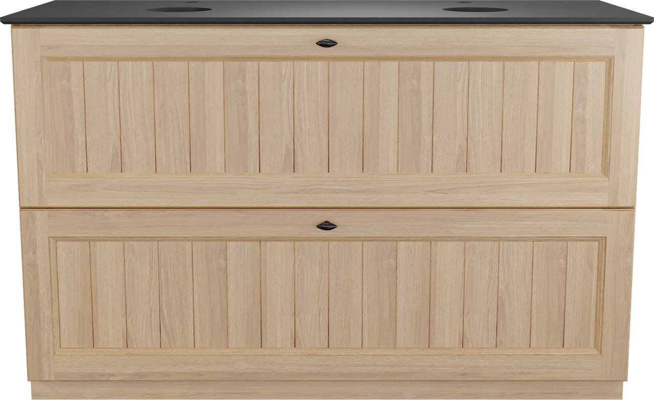 Balmani Lemon staand badkamermeubel 135 x 55 cm, fineer natuur eik met Facetta dubbel tablet in graniet zwart