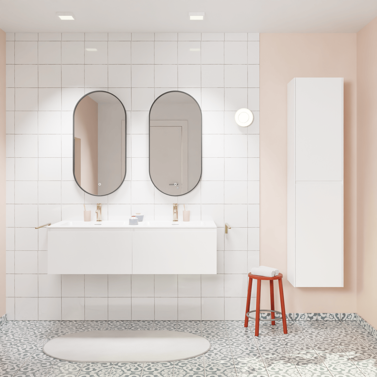 Storke Edge zwevend badmeubel 130 x 52 cm hoogglans wit met Mata dubbele wastafel in solid surface mat wit