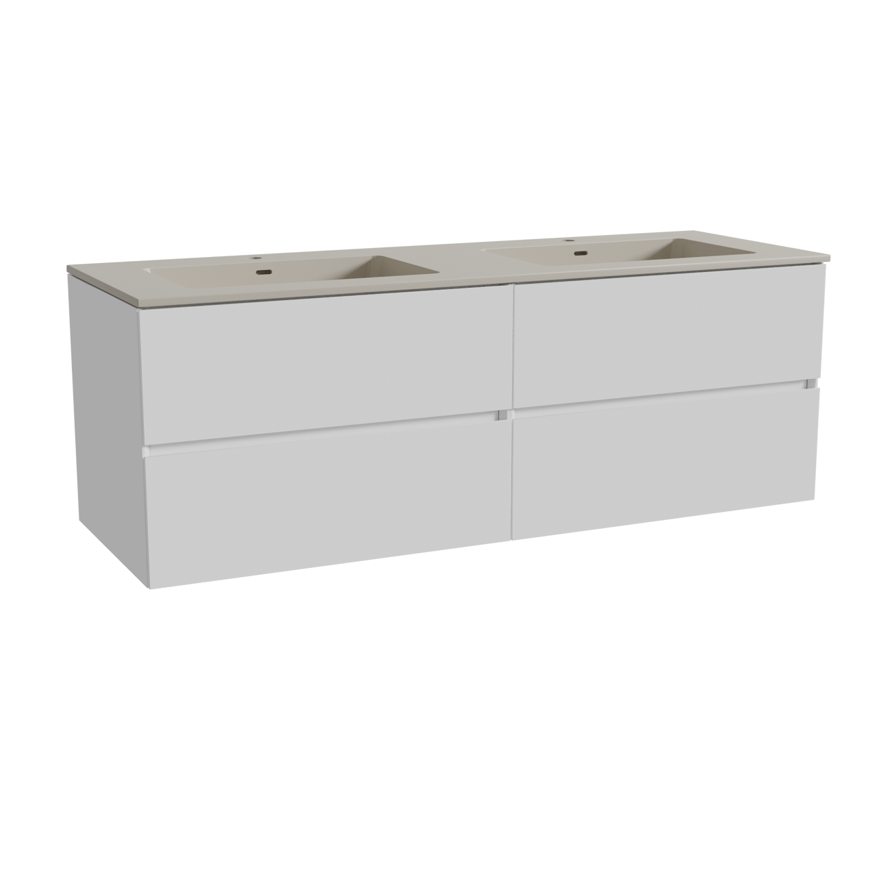 Storke Edge meuble salle de bains suspendu 150 x 52 cm blanc brillant avec Diva double vasque en top solid soie grise