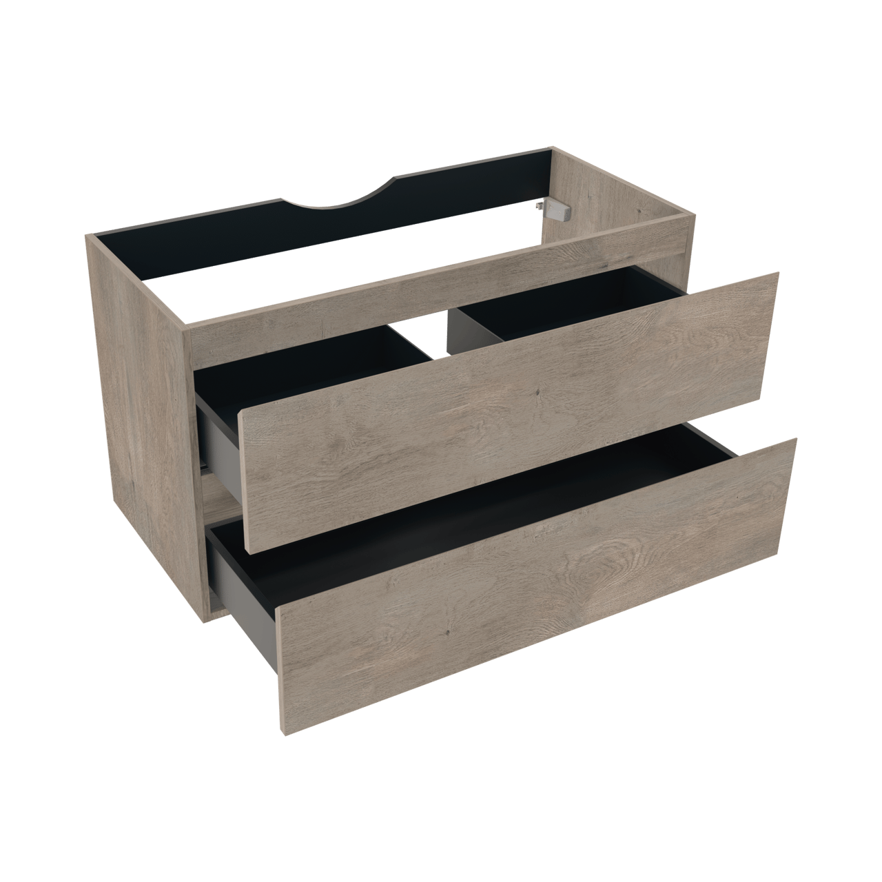 Linie Lado zwevende wastafelonderkast 100 x 46 cm grijs eiken 2 lades