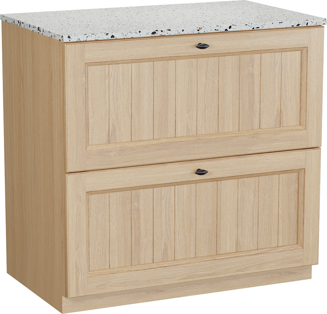 Balmani Lemon meuble salle de bains à poser 90 x 55 cm, placage chêne naturel avec Stretto tablette simple en blanc/noir mat terrazzo