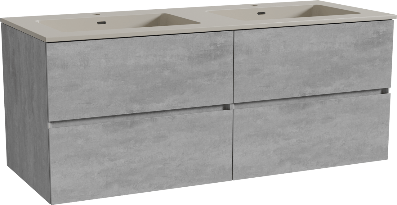 Storke Edge meuble salle de bains suspendu 130 x 52 cm béton gris foncé avec Diva double vasque en top solid soie grise