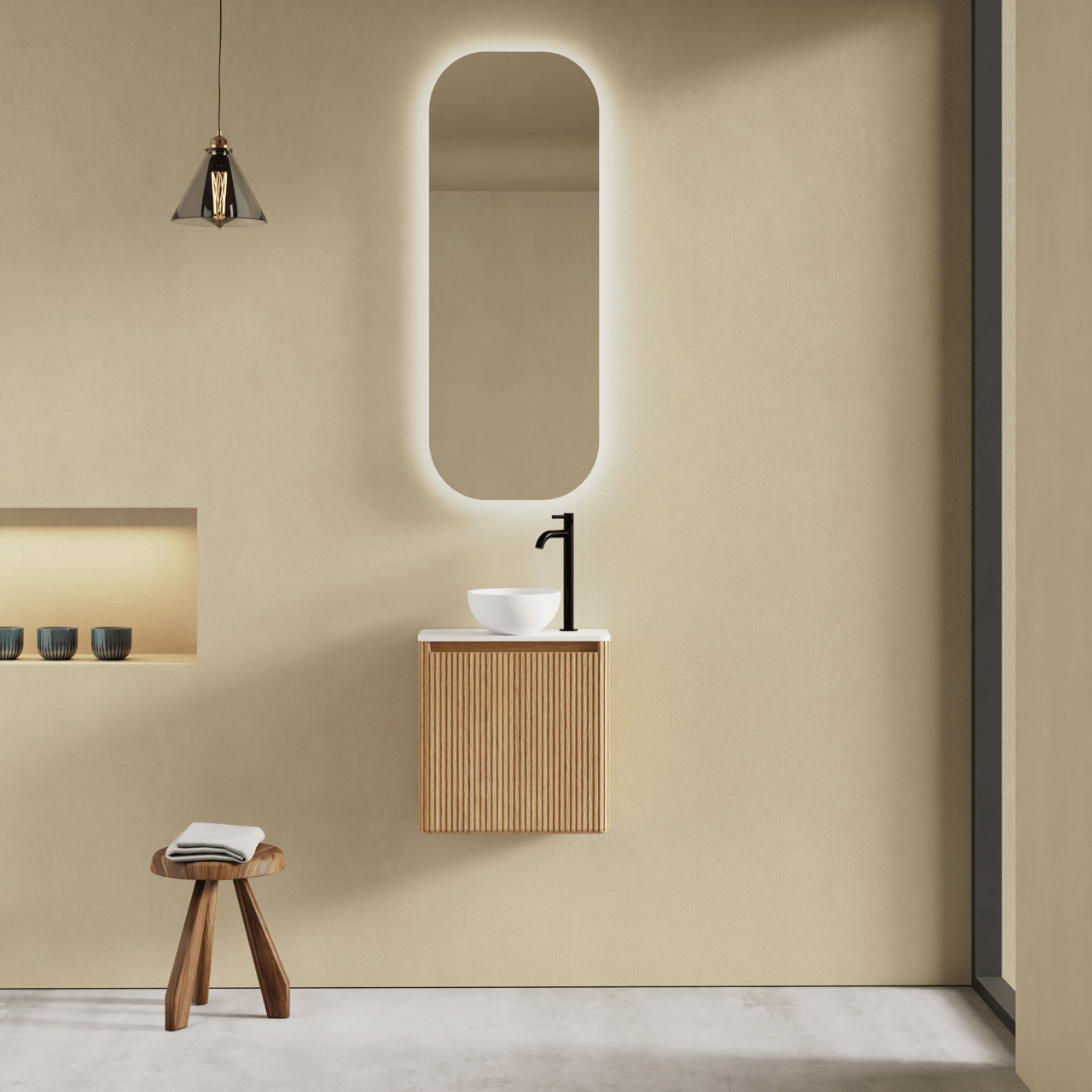 Balmani Fara meuble lave-mains suspendu 45 x 22 cm chêne naturel, Nervure sym. vert.