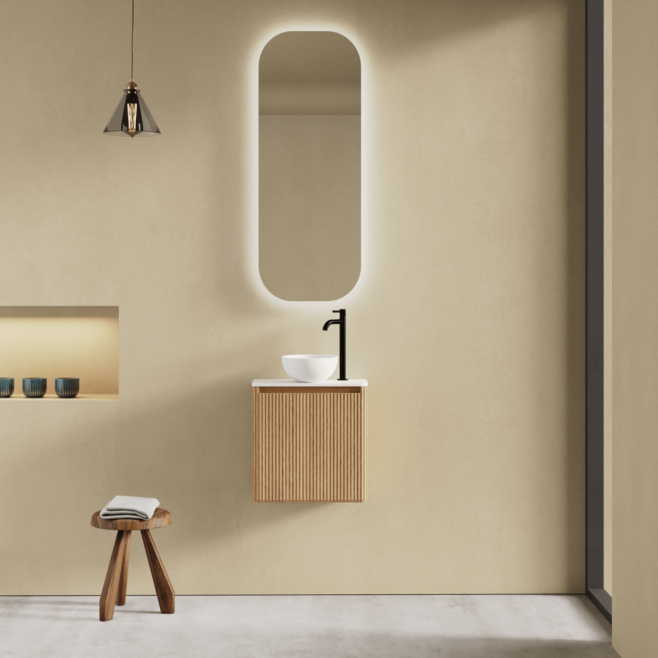 Balmani Fara zwevende toiletmeubelkast 45 x 22 cm natuur eik, Vert. sym. Groef