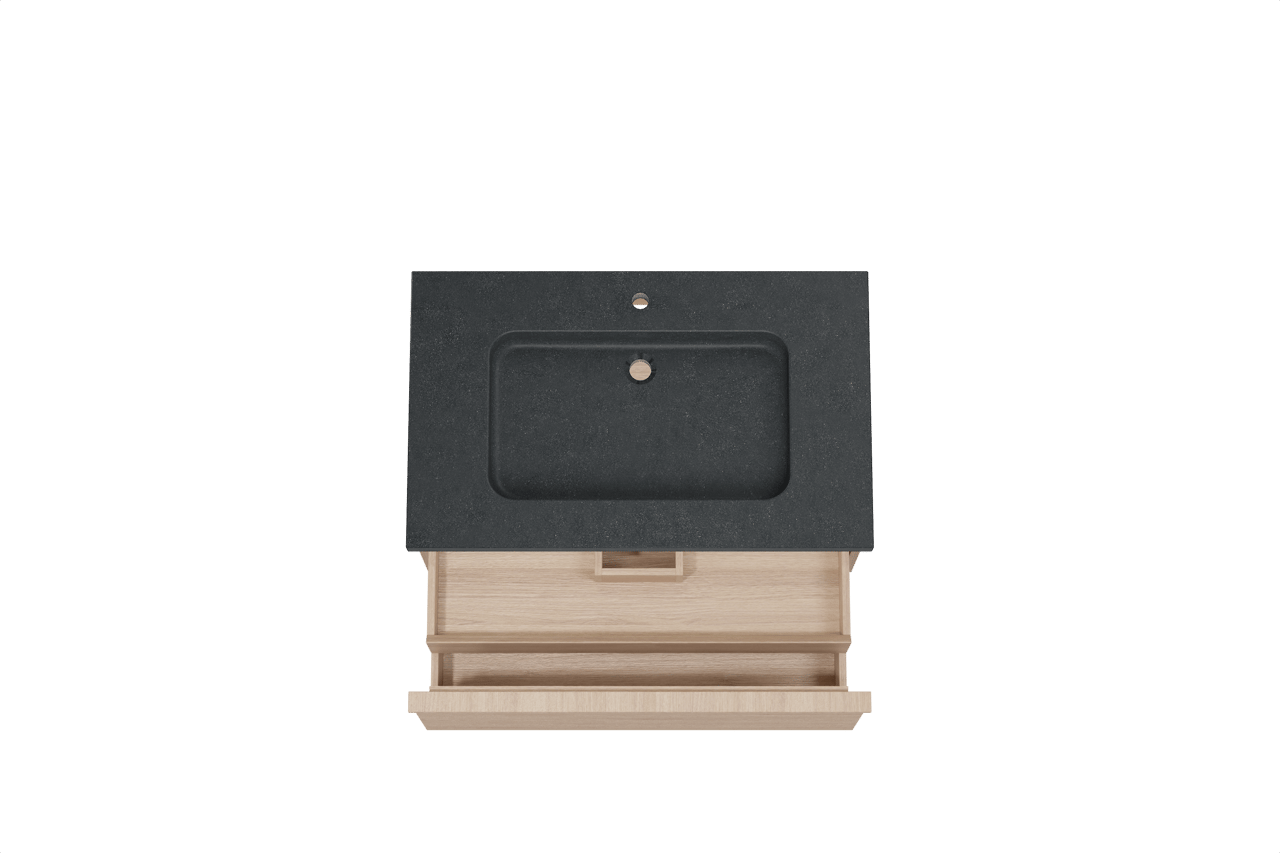 Balmani Forma zwevend badkamermeubel 90 x 55 cm natuur eik met Napoli enkele wastafel in graniet zwart, Horizontale symmetrische rechte ribbel