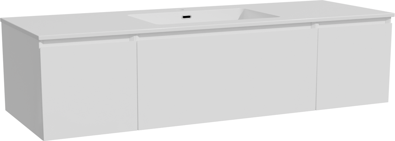 Storke Edge hängendes Möbelstück Set: 145 x 52 cm, Weiß glänzend, mit Diva Einzelwaschtisch, Marmorkomposit Weiß glänzend