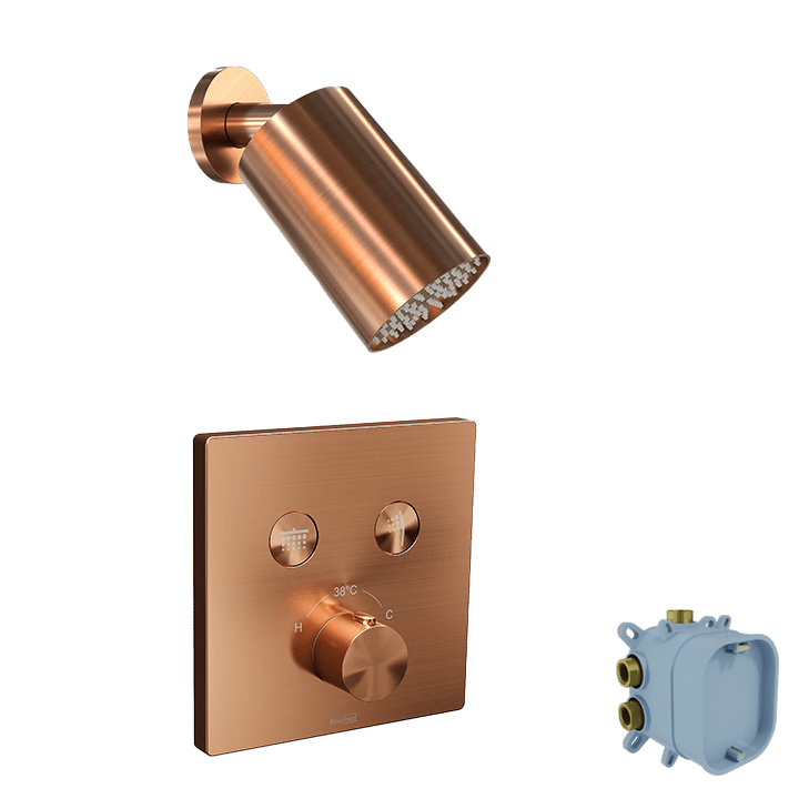 Blaufoss Smartbox Switch-line robinet thermostatique Set de douche pluie encastré avec douche de tête 14 x 9 cm Brushed Rosegold