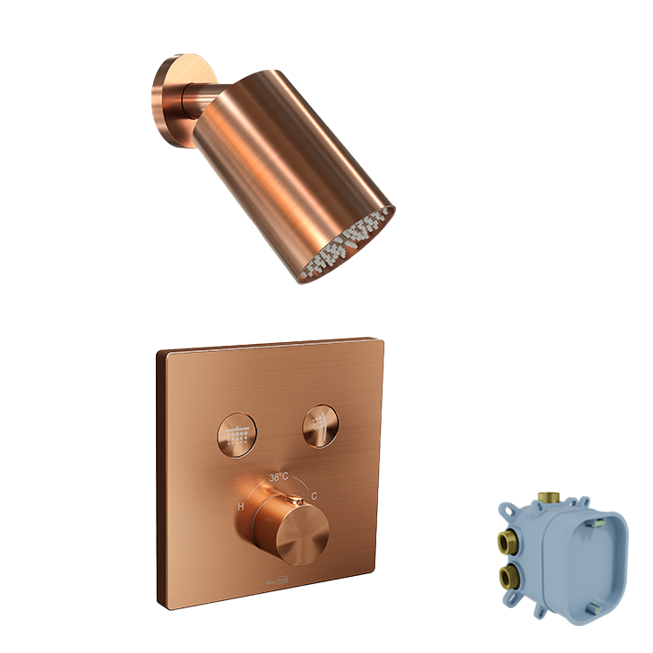 Blaufoss Smartbox Switch-line robinet thermostatique Set de douche pluie encastré avec douche de tête 14 x 9 cm Brushed Rosegold