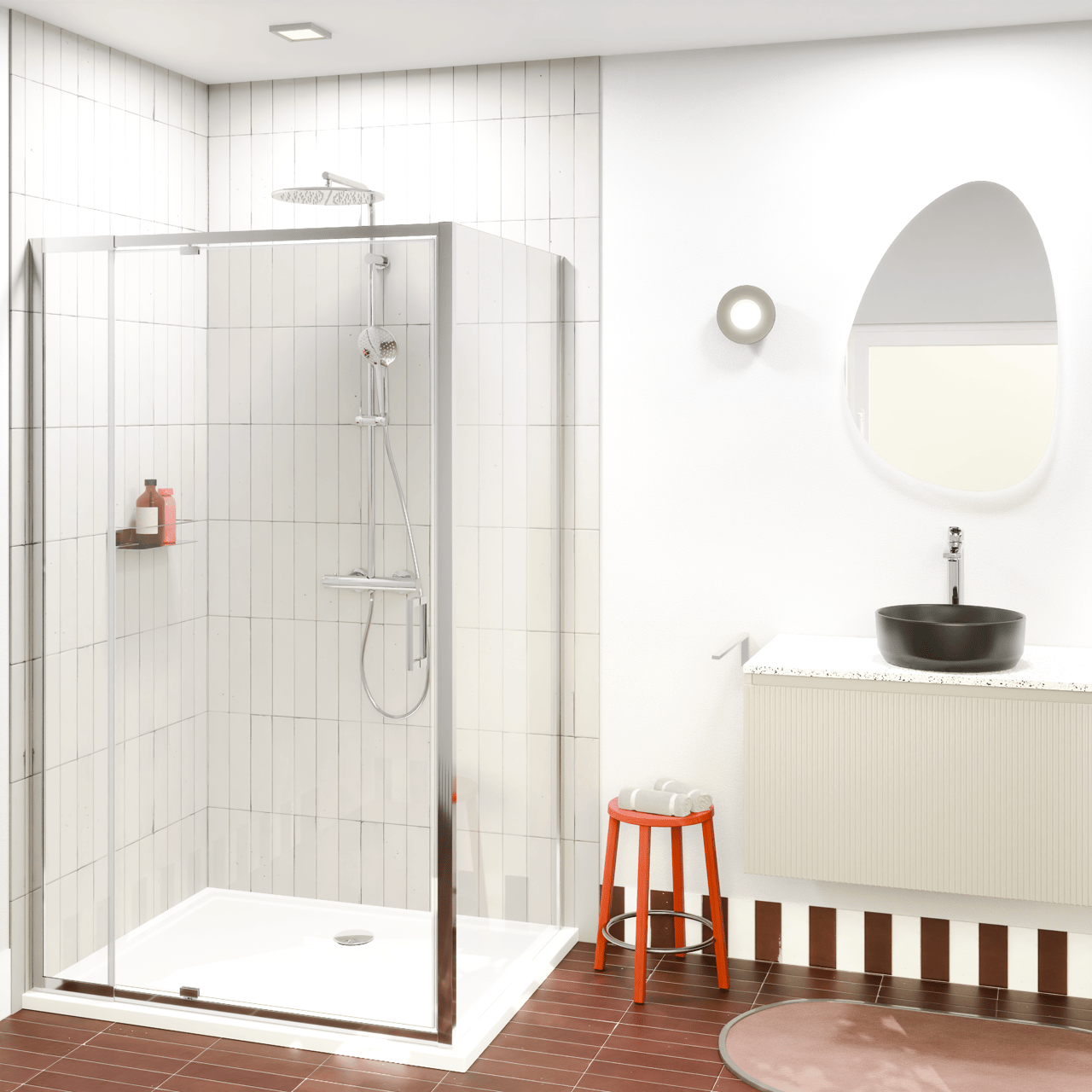 Luca Varess Vidor Telescope paroi de douche avec porte pivotante et paroi latérale fixe 120 x 90 cm verre transparent profil chrome brillant