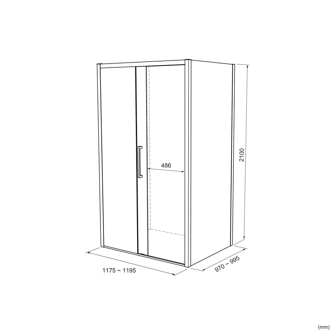 Balmani Senses Design douchehoek met linkse schuifdeur en vaste zijwand, 120 x 100 cm, Helder glas met matte strook, Brushed Rosegold profielen, met coating