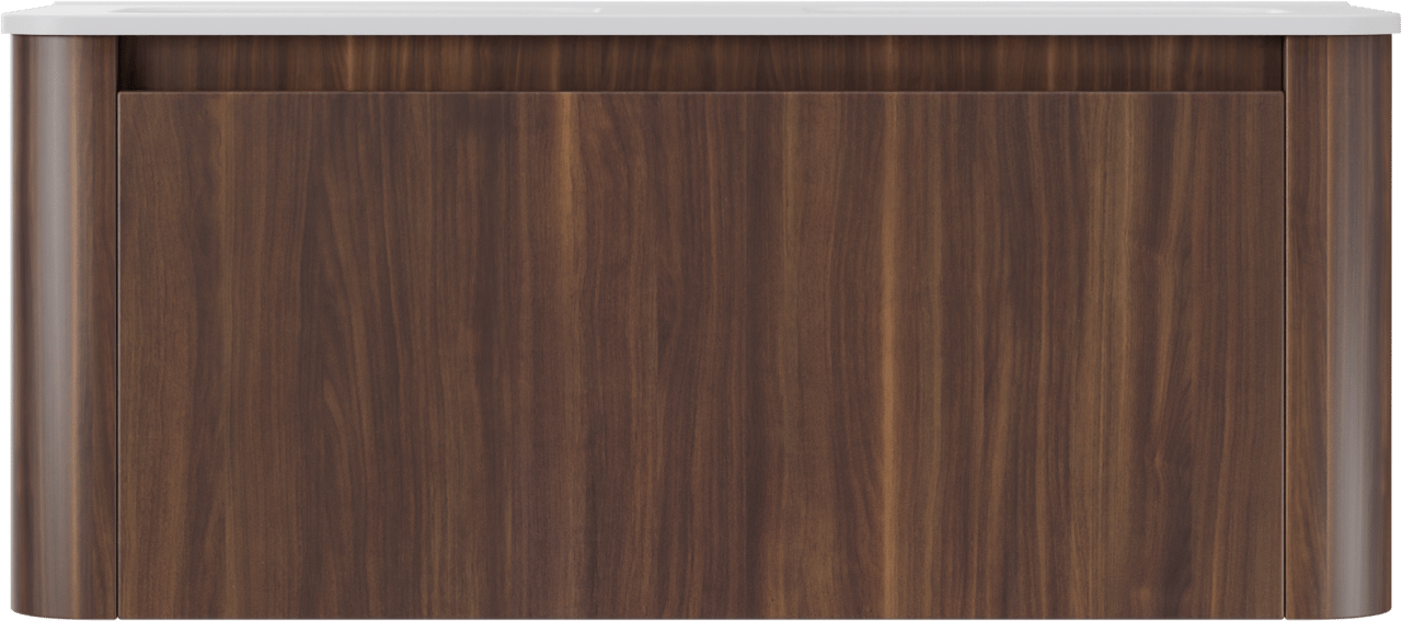 Storke Soft meuble salle de bains suspendu 120 x 46 cm noyer avec Kera Soft double vasque en porcelaine blanc mat