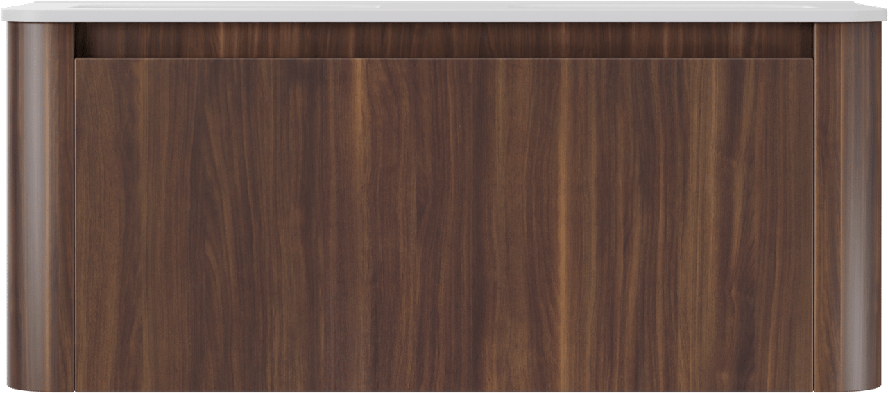 Storke Soft hängendes Möbelstück Set: 120 x 46 cm, Nussbaum, mit Kera Soft Doppelwaschtischplatte Keramik Weiβ matt