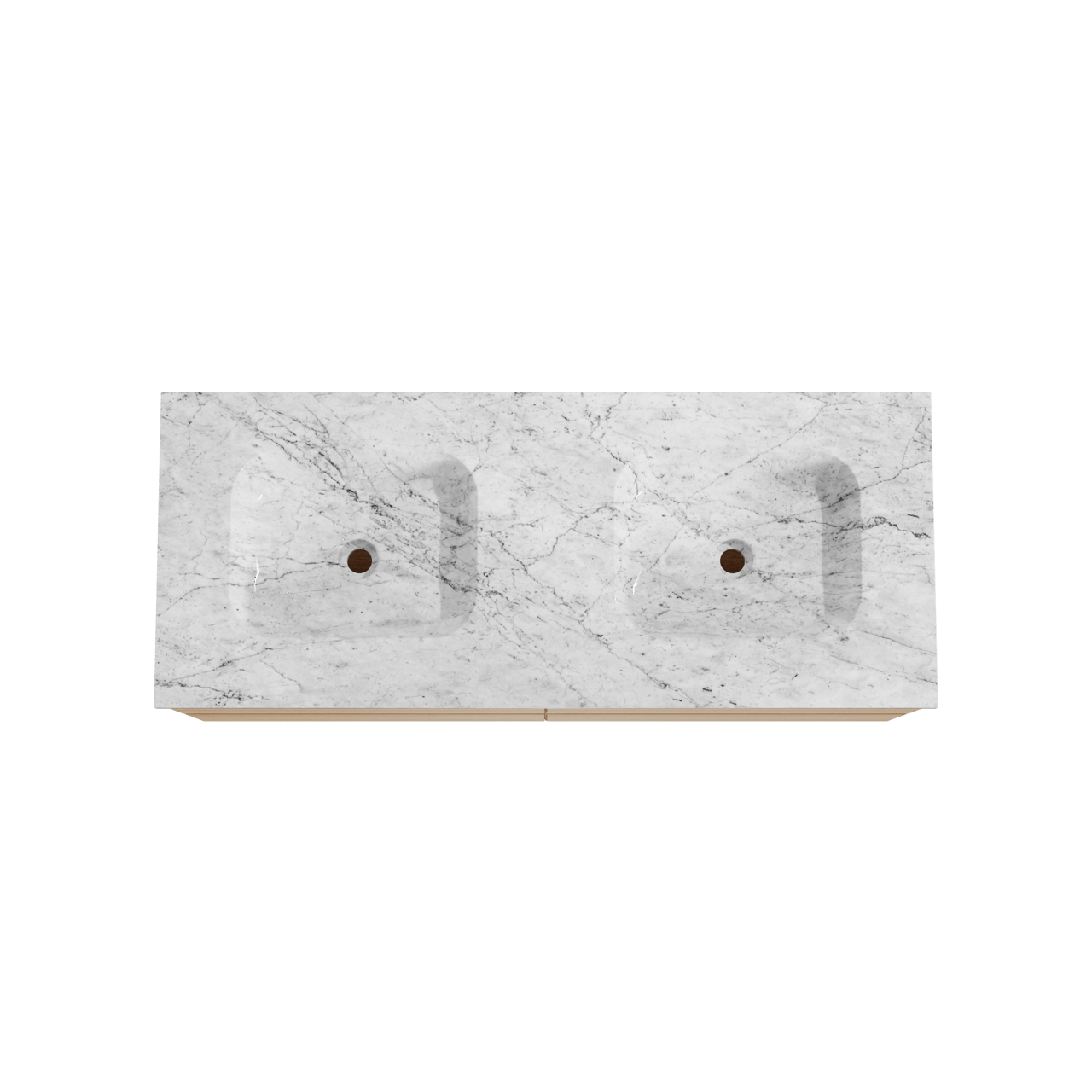 Balmani Mitra hängendes Möbelstück Set: 135 x 55 cm, Naturbelassene Eiche, mit Tablo Arcato Doppelwaschtisch, Marmor Carrara