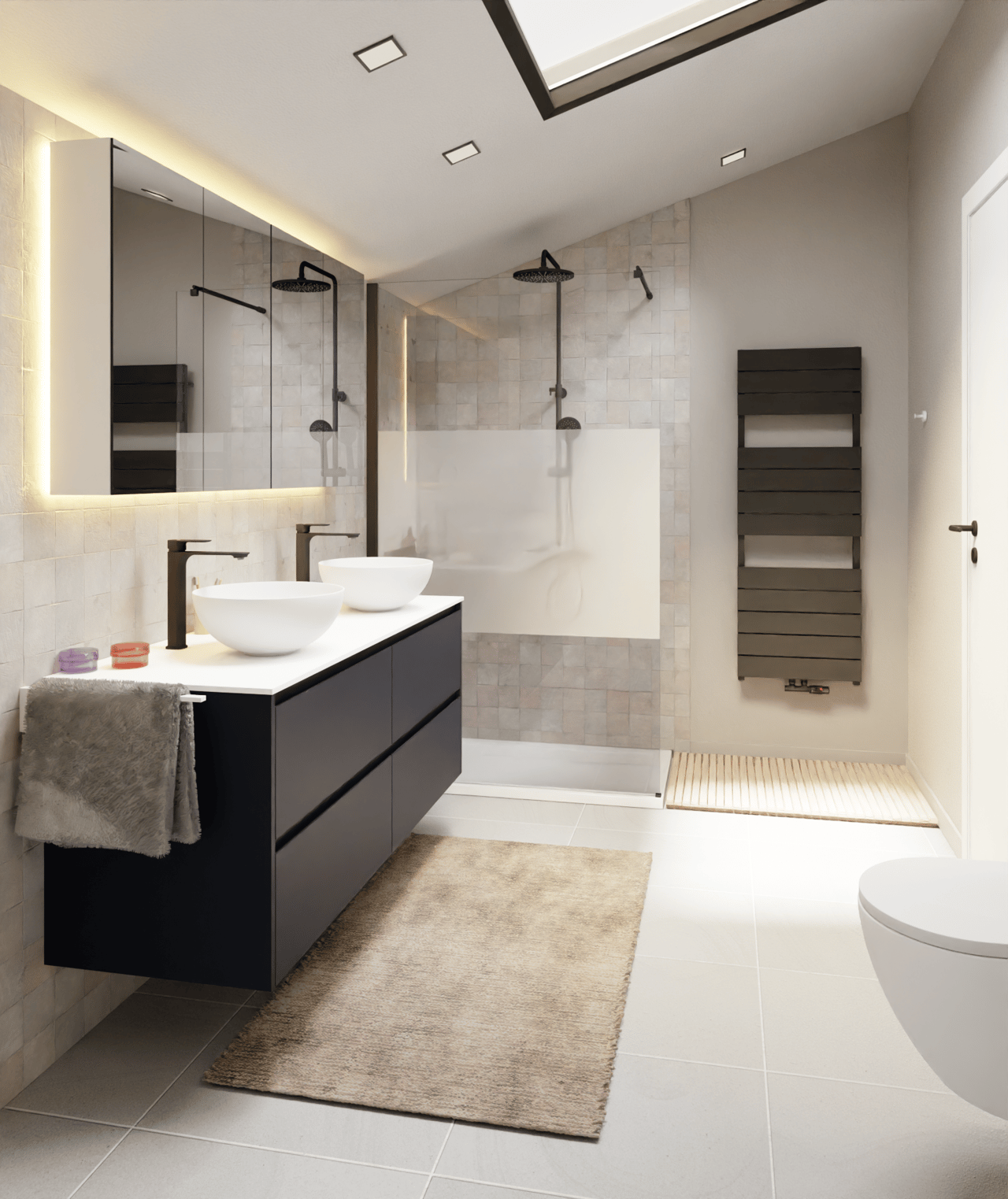 Storke Seda meuble sous-lavabo suspendu 150 x 52 cm bleu nuit 4 tiroirs