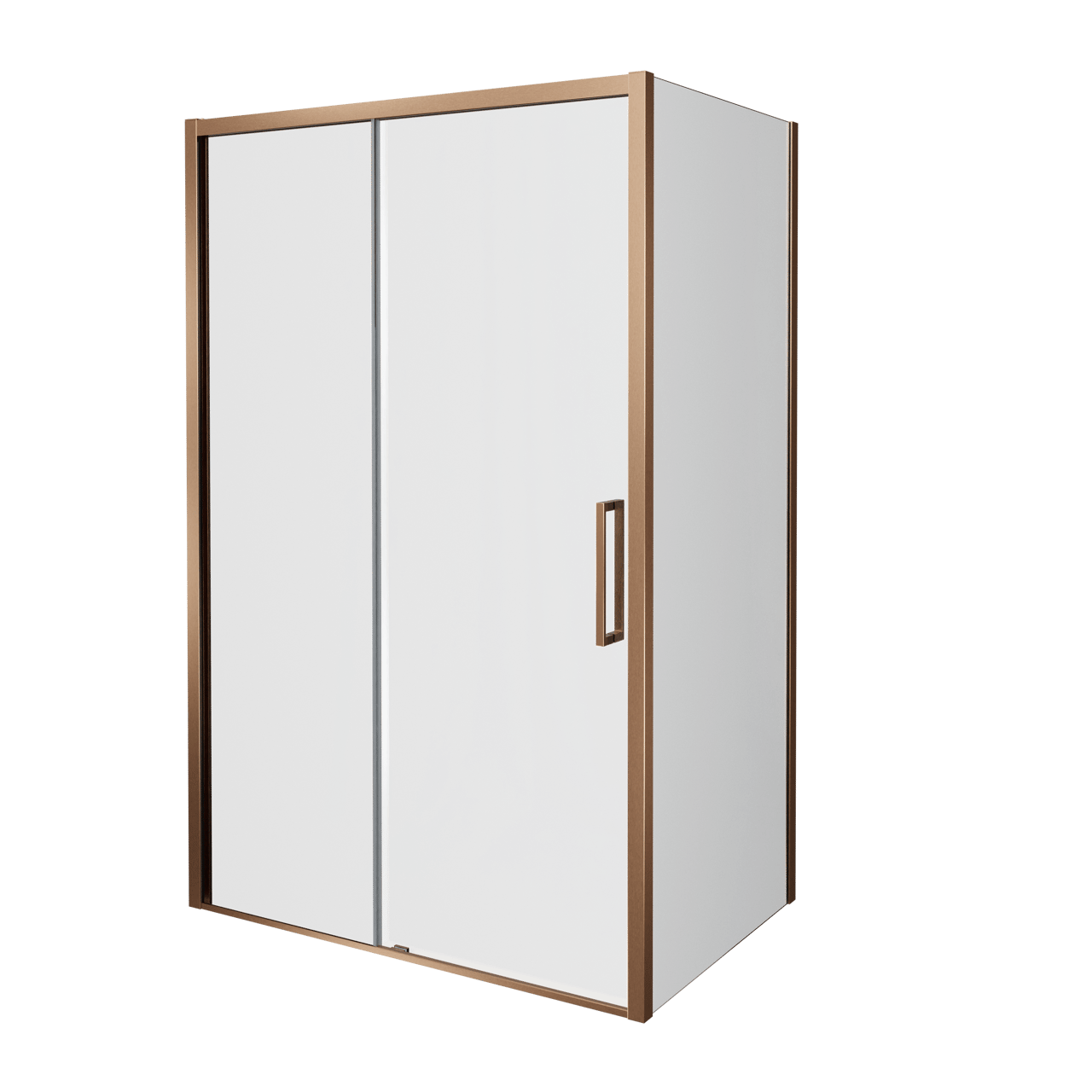 Balmani Senses Design Eckdusche: Schiebetür (Links) mit fixierte Seitenwand, 140 x 90 cm, Klarglas, Profil Brushed Rosegold, inklusive Coating