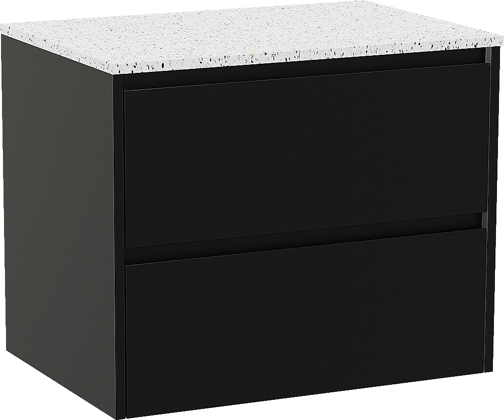 Storke Seda meuble salle de bains suspendu 75 x 52 cm noir mat avec Tavola tablette simple en blanc/noir mat terrazzo