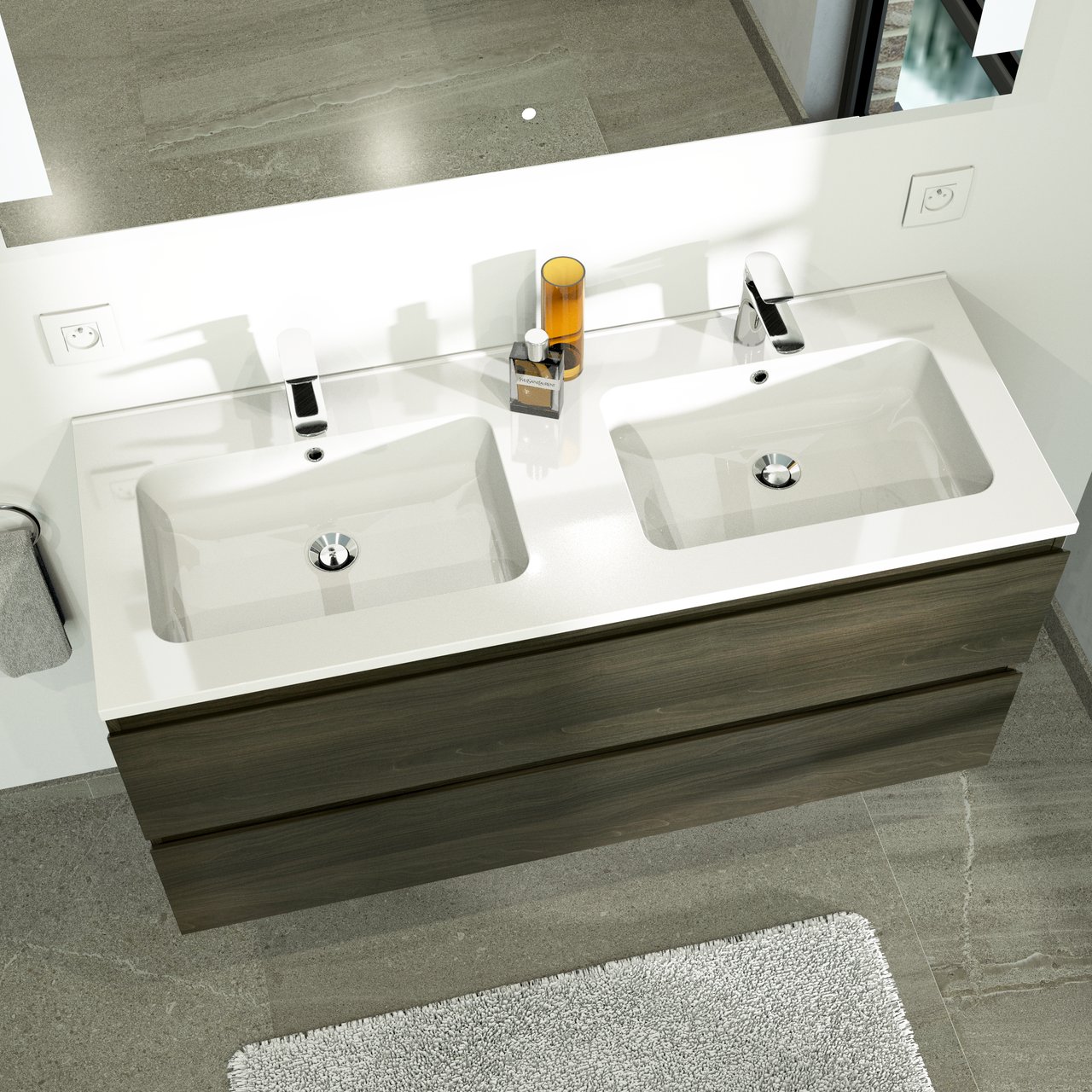 Linie Vano dubbele wastafel glanzend composiet marmer 120 x 46 cm