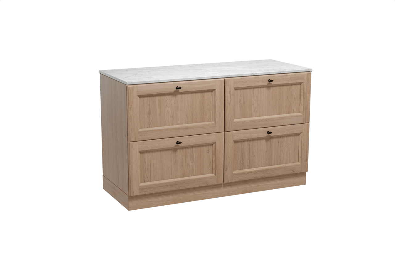 Balmani Lemon staand badkamermeubel 135 x 55 cm verweerde eik met Stretto enkel of dubbel tablet in marmer carrara