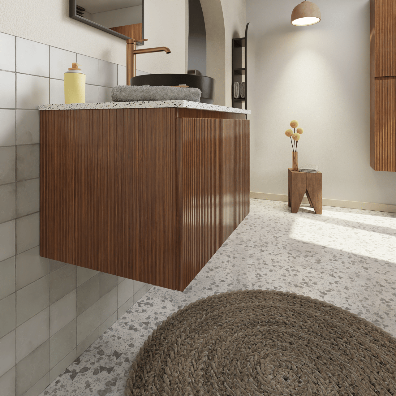 Storke Ribs meuble sous-lavabo suspendu 75 x 52 cm noyer 2 tiroirs