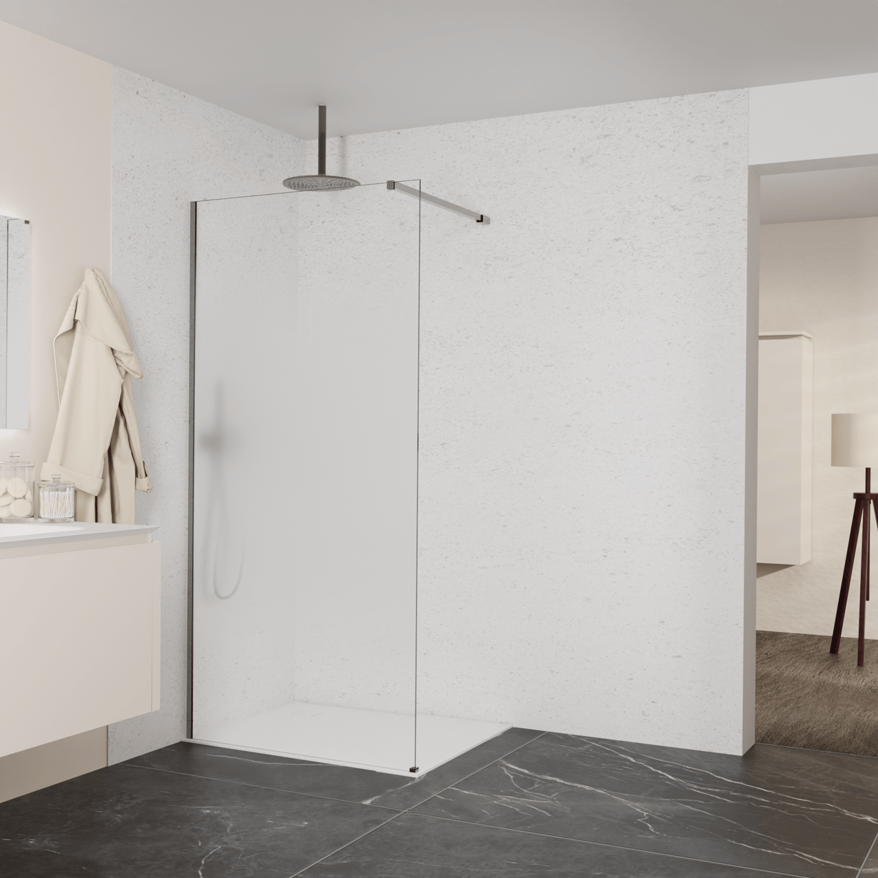 Balmani Modular Walk-In Dusche: 100 x 200 cm, Permafrost, inklusive Coating, Profil Brushed GunMetal