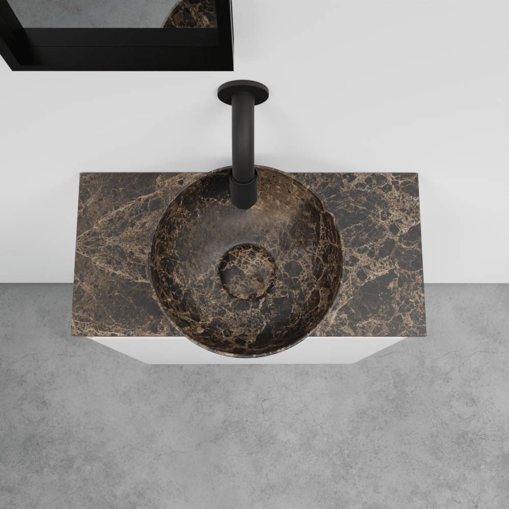 Balmani Mitra meuble wc suspendu 42 x 21 cm blanc mat avec Facetta tablette et Bari XS vaque à poser en marbre Dark Emperador