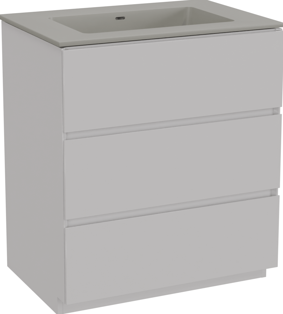 Storke Edge freistehendes Möbelstück Set: 75 x 52 cm, Weiß glänzend, mit Diva Einzelwaschtisch, Top Solid Seidengrau